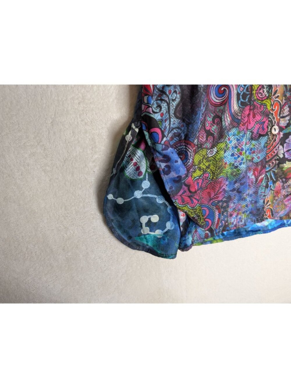 John Mark Mixed Print Satin Sz M Long Slv Button Blouse Tunic Artsy - Picture 8 of 11